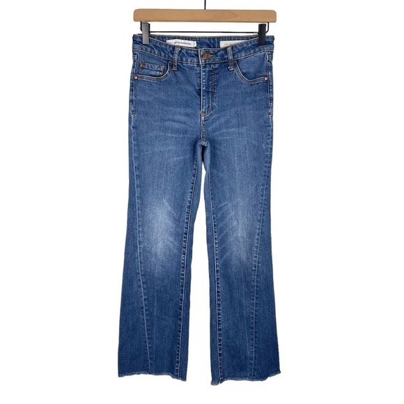 Pilcro and the Letterpress Denim - Anthropologie Pilcro Jeans Womens 26 High Rise Flare Raw Hem Seamed Stretch